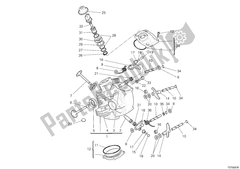 Alle onderdelen voor de Horizontale Cilinderkop van de Ducati Multistrada 1100 S 2008